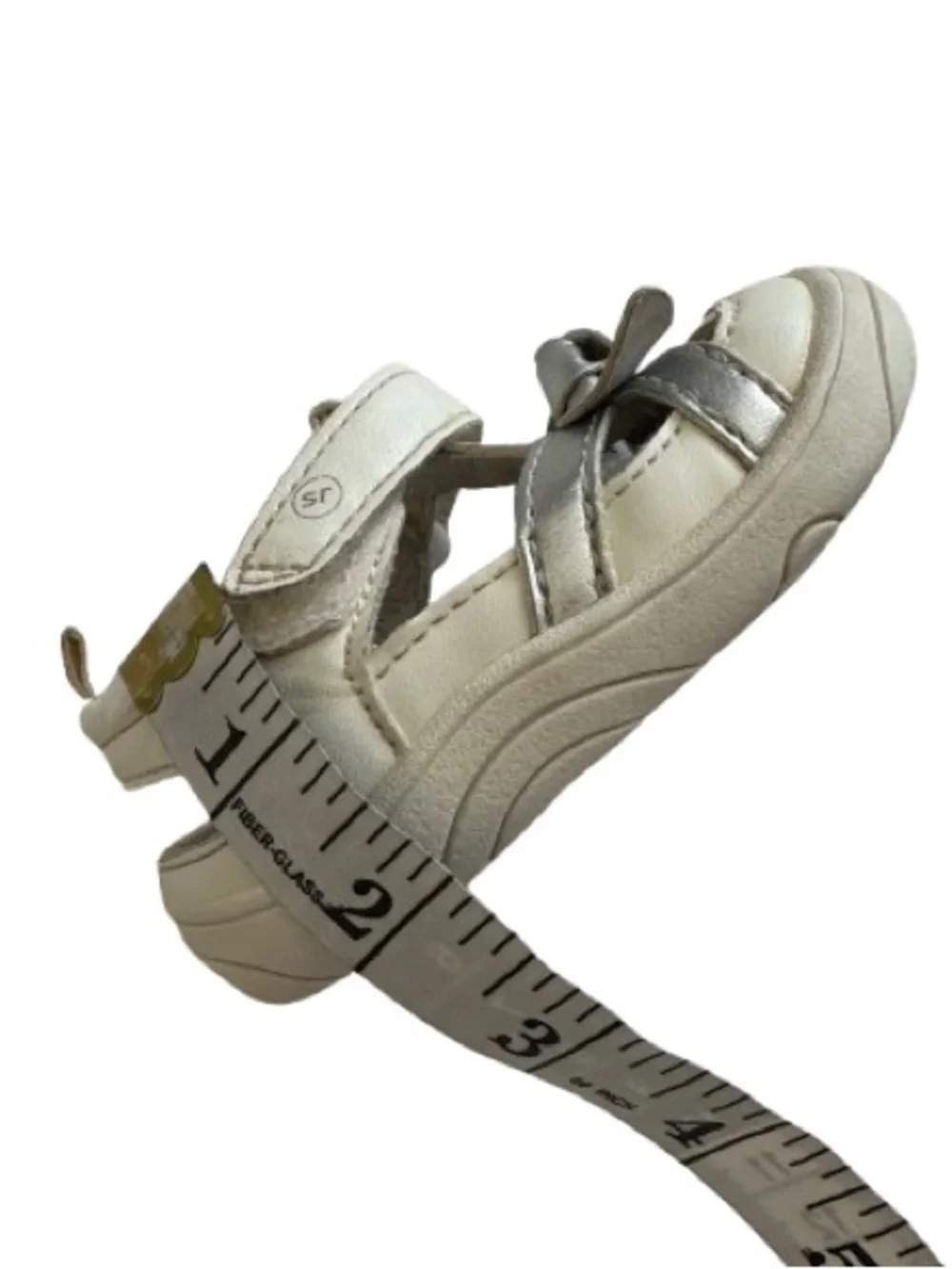 Stride Rite Baby Girl 4M White & Silver Bow Walker Sandals with Adjustable Strap